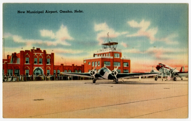Postcard: Omaha Municipal Airport, Boeing 247, Douglas DC-3, United Air Lines
