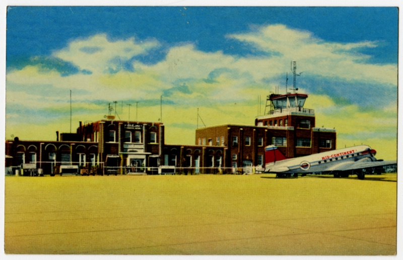 Image: postcard: Omaha Municipal Airport, Mid-Continent Airlines, Douglas DC-3