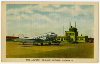 Image: postcard: Windsor Airport, Trans-Canada Air Lines, Douglas DC-3