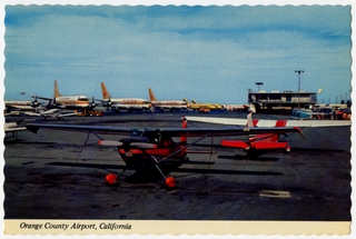 Image: postcard: Orange County Airport, Air California, Boeing 737-100, Douglas DC-6, Cessna 172