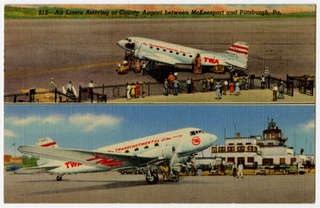 Image: postcard: Allegheny County Airport, TWA, Douglas DC-3