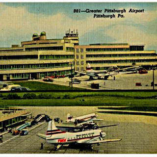 Image #1: postcard: Greater Pittsburgh Airport, TWA (Trans World Airlines), Douglas DC-3
