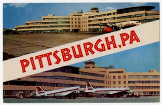 Image: postcard: Greater Pittsburgh Airport, Lockheed Constellation, Douglas DC-3, Capital Airlines