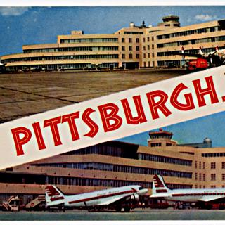 Image #1: postcard: Greater Pittsburgh Airport, Lockheed Constellation, Douglas DC-3, Capital Airlines