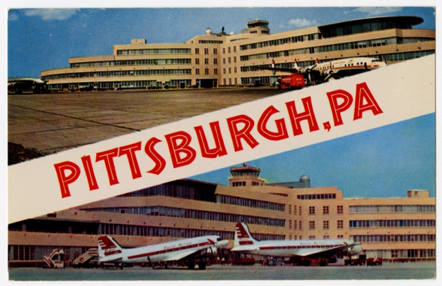 Postcard: Greater Pittsburgh Airport, Lockheed Constellation, Douglas DC-3, Capital Airlines