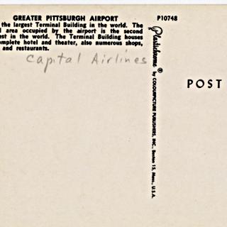 Image #2: postcard: Greater Pittsburgh Airport, Lockheed Constellation, Douglas DC-3, Capital Airlines