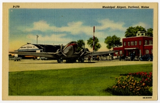 Image: postcard: Portland Municipal Airport (Maine), Douglas DC-3