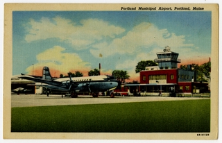 Image: postcard: Portland Municipal Airport (Maine), Northeast Airlines, Douglas DC-4
