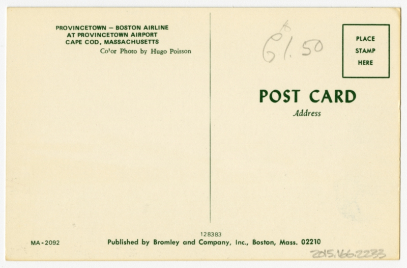 Image: postcard: Provincetown - Boston Airline, Douglas DC-3, Provincetown Airport