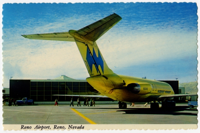 Postcard: Reno Airport, Douglas DC-9, Hughes Airwest