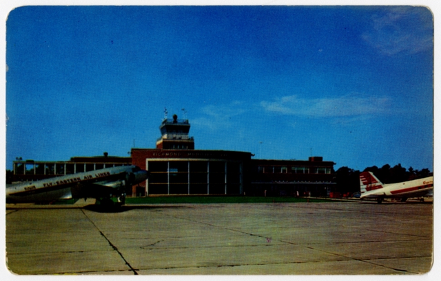 Postcard: Richmond Municipal Airport, Douglas DC-3, Eastern Air Lines