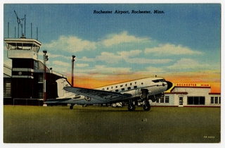 Image: postcard: Northwest Airlines, Douglas DC-3, Rochester Airport (Minnesota)