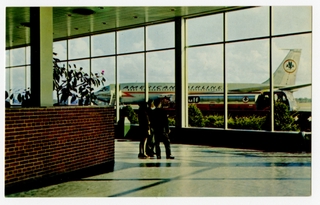 Image: postcard: American Airlines, Boeing 707, Monroe County Airport