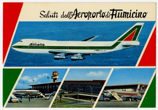 Image: postcard: Alitalia, Boeing 747, Rome Fiumicino Airport