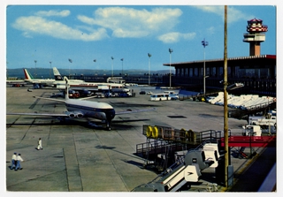 Image: postcard: Rome Fiumicino Airport, de Havilland Comet, BEA, Douglas DC-8, JAL