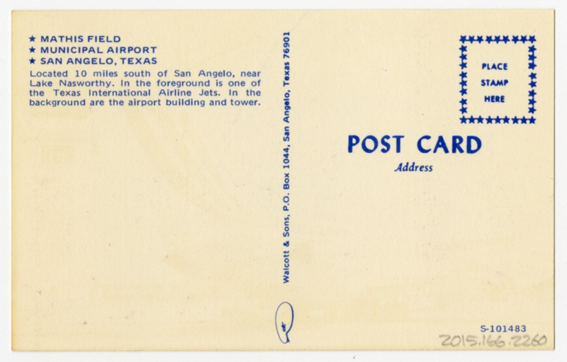 Image: postcard: Texas International Airlines, Douglas DC-9, San Angelo Airport
