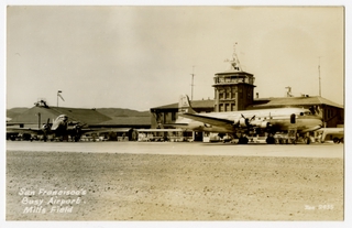 Image: postcard: Mills Field, Western Air Lines, Douglas DC-4