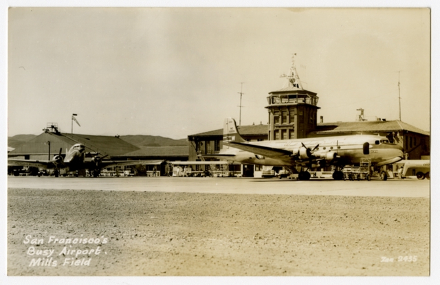 Postcard: Mills Field, Western Air Lines, Douglas DC-4
