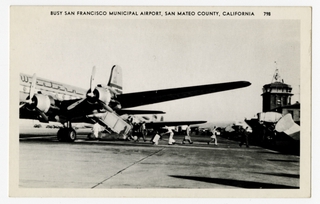Image: postcard: San Francisco Municipal Airport, Western Air Lines, Douglas DC-4