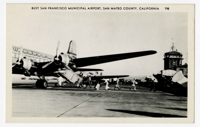 Postcard: San Francisco Municipal Airport, Western Air Lines, Douglas DC-4