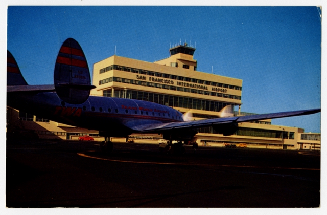 Postcard: TWA, Lockheed Constellation, San Francisco International Airport