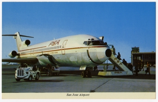 Image: postcard: Pacific Southwest Airlines (PSA), Boeing 727, San Jose Municipal Airport