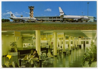 Image: postcard: VARIG, VASP, Boeing 737-100, Santa Genoveva Airport (Brazil)