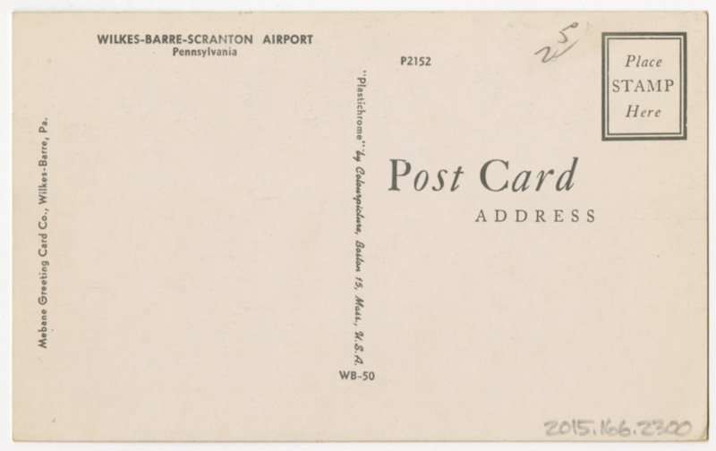 Image: postcard: TWA (Trans World Airlines), Douglas DC-3, Wilkes Barre-Scranton Airport