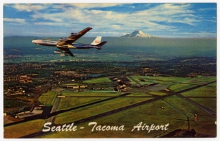 Image: postcard: TWA, Boeing 707, Seattle - Tacoma International Airport