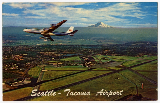Postcard: TWA, Boeing 707, Seattle - Tacoma International Airport