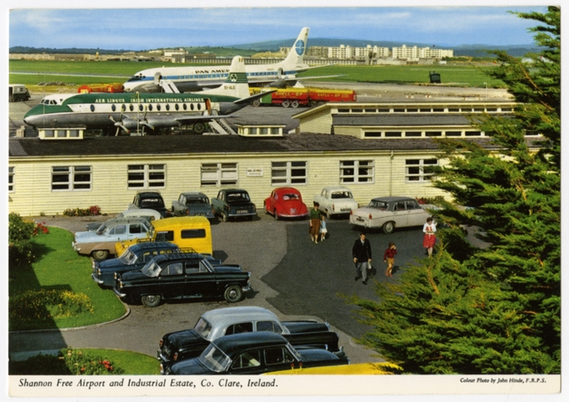 Postcard: Aer Lingus, Pan American World Airways, Vickers Viscount, Boeing 707, Shannon Airport