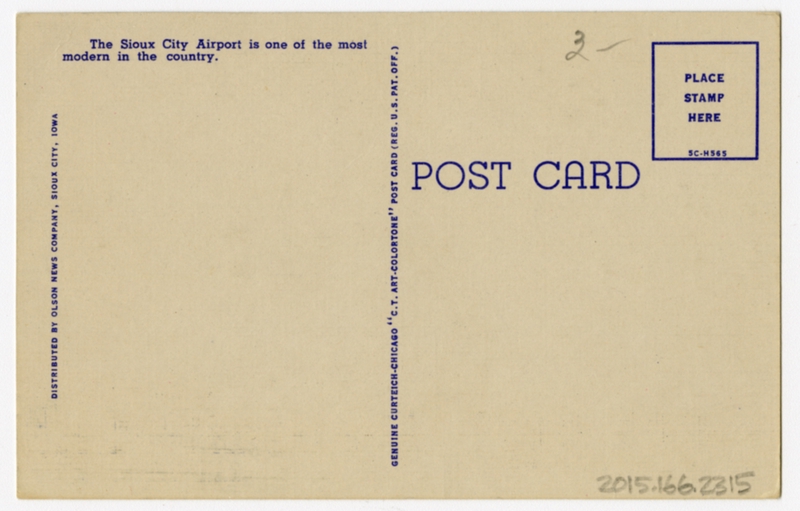 Image: postcard: Sioux City Municipal Airport, Braniff International Airways