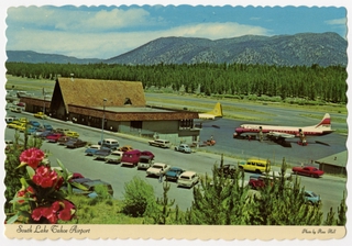 Image: postcard: South Lake Tahoe Airport, Pacific Southwest Airlines (PSA)
