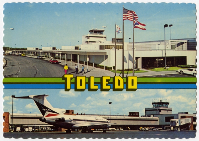 Postcard: Toledo Express Airport, Delta Air Lines, Boeing 727
