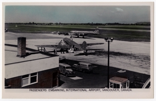 Image: postcard: Vancouver International Airport, Douglas DC-6, Douglas DC-3