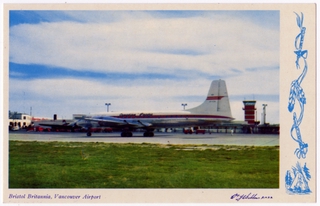 Image: postcard: Vancouver Airport, Canadian Pacific Airlines Bristol Britannia