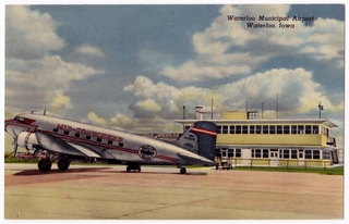 Image: postcard: Waterloo (Iowa) Airport, Mid-Continent Airlines, Douglas DC-3