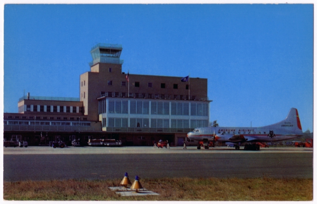 Postcard: Bradley Field, Convair 240, American Airlines