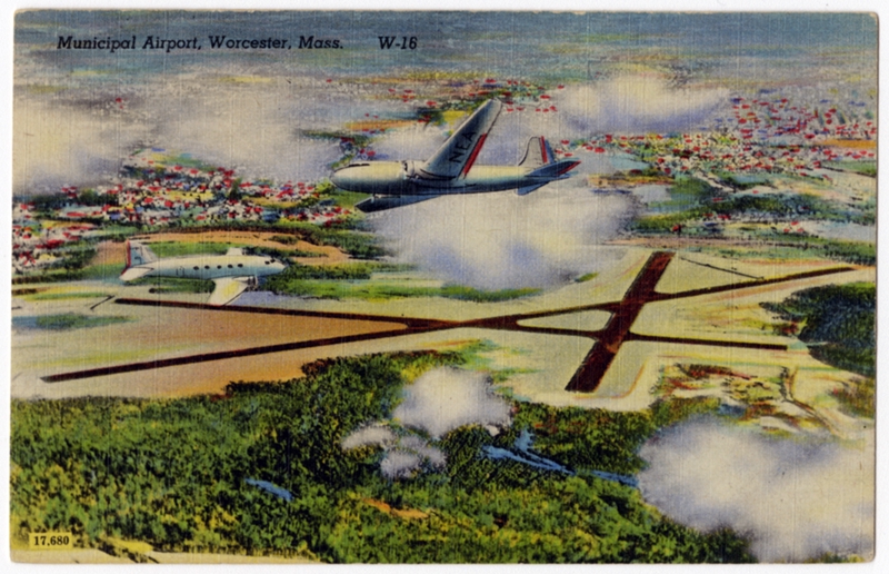 Image: postcard: Worcester Municipal Airport, Douglas DC-3