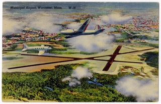 Image: postcard: Worcester Municipal Airport, Douglas DC-3