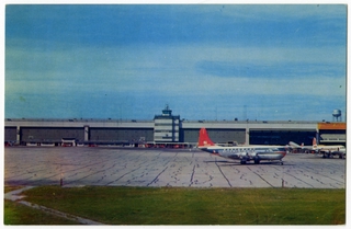 Image: postcard: Willow Run Airport (Ypsilanti), Northwest Airlines, Boeing 377 Stratocruiser