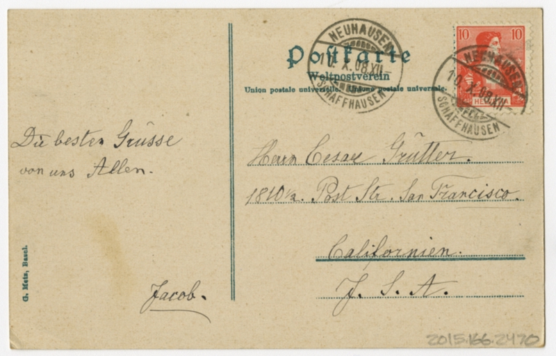 Image: postcard: Airship “Zeppelin” over the Rheinfall