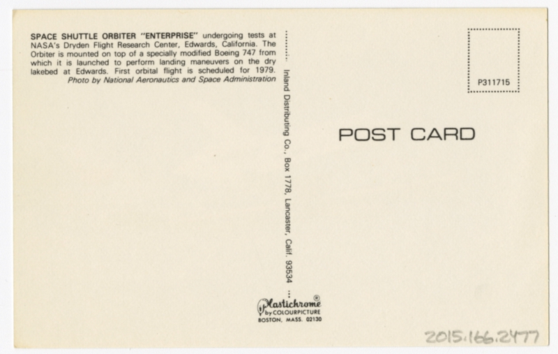 Image: postcard: Space Shuttle Enterprise docked on Boeing 747