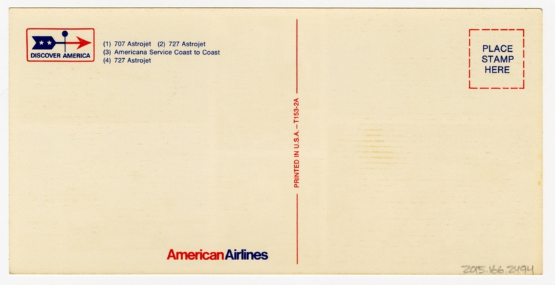Image: postcard: American Airlines, Boeing 707, Boeing 727