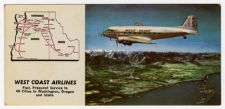 Image: postcard: West Coast Airlines, Douglas DC-3