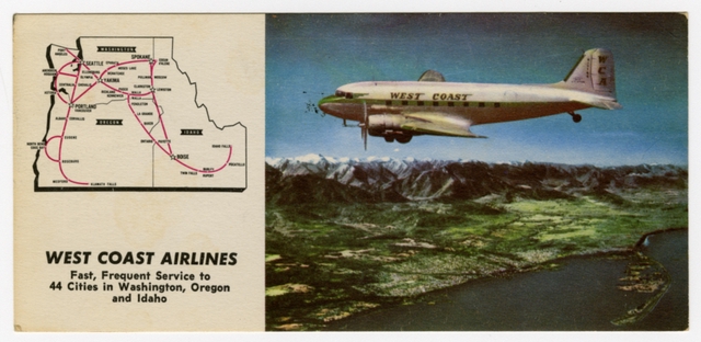 Postcard: West Coast Airlines, Douglas DC-3