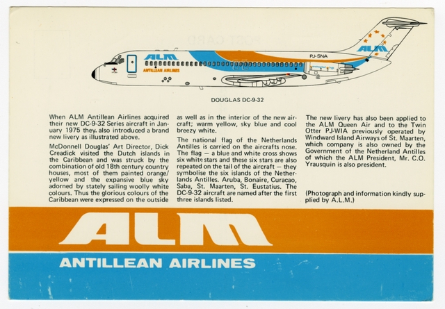 Postcard: ALM Antillean Airlines, Douglas DC-9