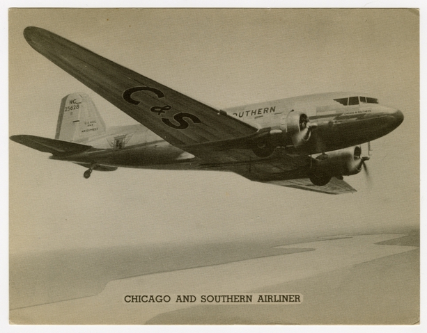 Postcard: Chicago and Southern Air Lines (C&S), Lockheed Electra 12A