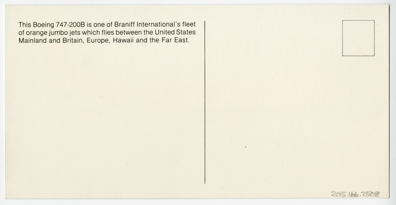 Image: postcard: Braniff International, Boeing 747-200B