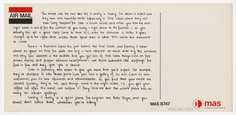 Image: postcard: Malaysian Airline System (MAS), Boeing 747